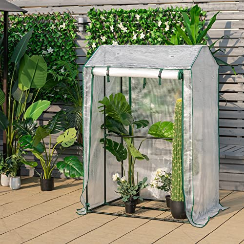 COSTWAY Gewächshaus Winterfest, 100x81x150cm, Foliengewächshaus mit PE Gitterfolie & mit aufrollbarer Reißverschlusstür, Gartengewächshaus Klein, Tomatenhaus für Tomaten, Garten Balkon, Metallrahmen