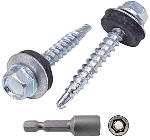 SKIR'CO (100 pezzi) Viti zincate per tetti, viti autoperforanti da 4,8 x 35 mm con rondelle di tenuta in EPDM, vite esagonale in lamiera
