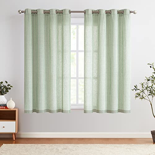 TOPICK Linnegardiner randiga gardiner med öljetter modern beige linneutseende gardin vardagsrum privarsfär gardin ljusfiltrering öljettskynke med ränder mönster set om 2 stycken H 175 x 130 cm grön på
