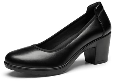 DREAM PAIRS Zapatos de Tacón Alto Cómodos Clásicos Mujer Zapatillas con Tacón Ancho Zapatos de Salón PU Trabajo Balila Negro SDPU2230W-E Talla 37 (EUR)