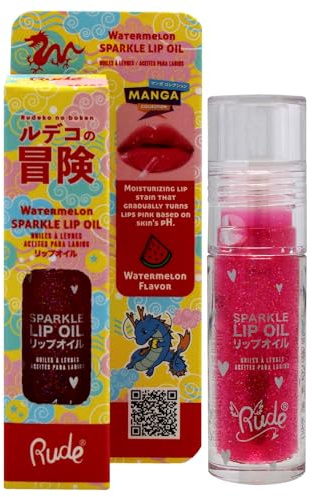 RUDE - Collection Manga Sparkle Lip Oil | Brillance Hydratante et Nourrissante | Formule Légère et Non Collante | Inspirée du Manga | Applicateur Précis | Teinte Pastèque