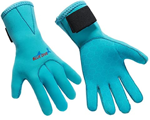 EXCEREY 3MM Surf Snorkeling Gloves Float Gloves Swimming Gloves Neoprene Skid-Proof Wetsuit Diving Gloves (Blue, Size XL)