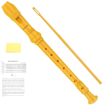 Soulmate Recorder Instrument for Kids Toddler Beginners Students German Style C Key Soprano Recorder Instrument 8 Holes 3 Piece ABS Descant Recorders with Cleaning Kit, Packing Bag (Yellow)
