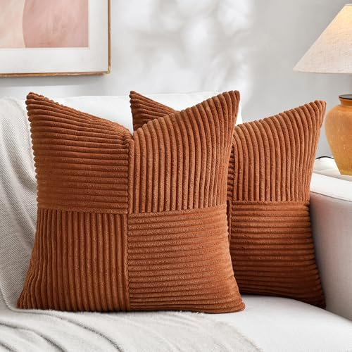 Fancy Homi Paquete de 2 Fundas de Almohada Decorativas Bohemias de 18 x 18 Pulgadas para Sala de Estar, sofá, Cama, decoración del hogar de Granja, Funda de cojín de Pana Suave con Textura de