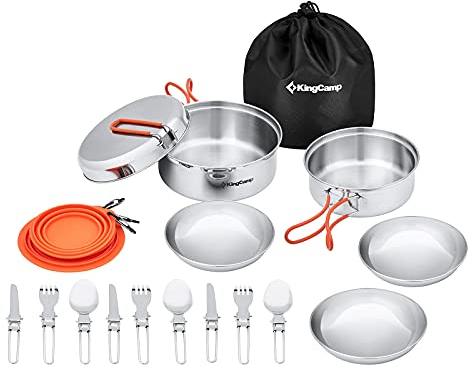 KingCamp Camping Kochset Adventurer II Pro Koch Geschirr Set Stahl Topf Pfanne