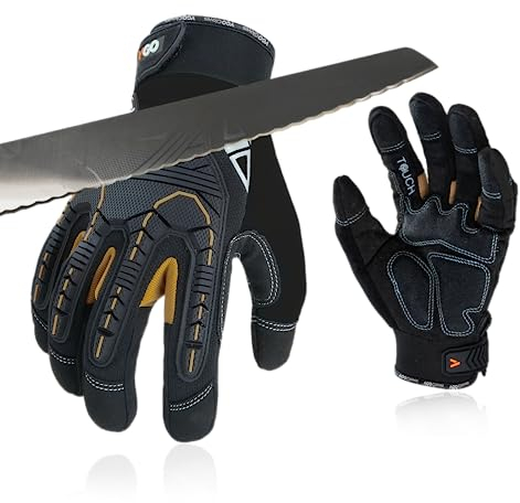Vgo... Gants de Sécurité Résistants Aux Coupures, ANSI Niveau A5, Impact, Anti-Vibrations, Rigger, Heavy Duty (SL8849IPA5, 9/L, Noir, 1 Paire)