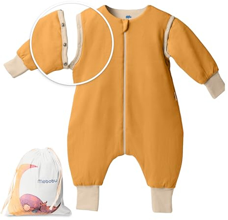 Mababu Babysovsäck året runt-sovsäck med avtagbara fötter och ärmar, 1,5 tog, 100% GOTS ekologisk bomull, barnsovsäck året runt-sovsäck med fötter, hopfällbara manschetter, Godis, 12 månader