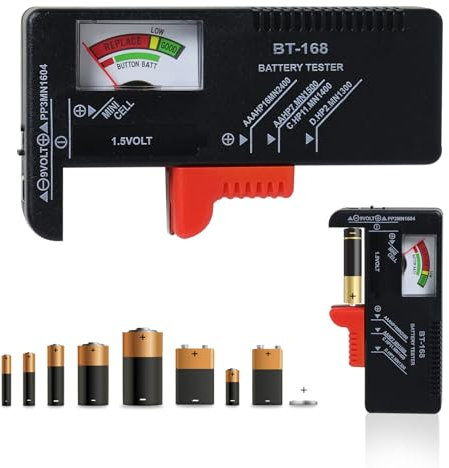 Analogue Battery Tester, Universal Battery Checker BT-168 Small Multi Size Battery Testers for AA AAA C D 1.5V 9V Button Cell Batteries in School Home Office (Required No Batteries for Operation)