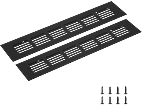 sourcing map Rectangle Ventilation Grille 250x50mm/10x2 Black | Aluminum Alloy Mesh,Air Vent Cover,Louvered Ventilation Cover,with Mounting Screws for Cabinet Shoe Closet