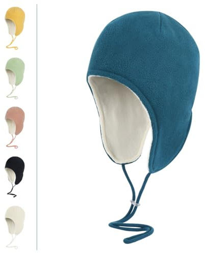 LLmoway Mens Womens Fleece Beanie with Ear Flaps Soft Solid Winter Hats Thermal Warm Ski Snow Skull Cap Lightweight Windproof Teal