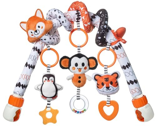 TUMAM 2 en 1 Spirale D'activité Bébé Avec Arche Eveil Jouet Poussette Pour Bebe 0 3 6 9 Mois, Jeux Eveil Suspendre Avec Hochet Et Anneaux De Dentition Pour Auto, Stroller Arch, Berceau, Peluche Cadeau