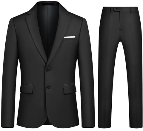 Autsel Mens Suits 2 Piece Slim Fit Two Buttons Business Tuxedo Jacket Black