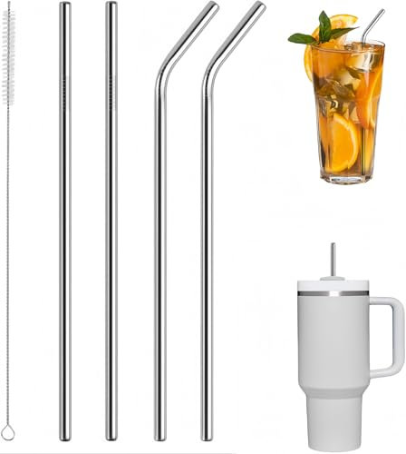 SHSHbuy Pajitas de Acero Inoxidable, 4 Piezas, Reutilizables, 31 cm