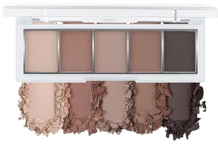 Kinretixia Paleta de sombras de ojos neutral nude-marrón, 5 tonos mates de crema a antracita, textura suave y combinable, maquillaje natural de día a glamuroso ahumado