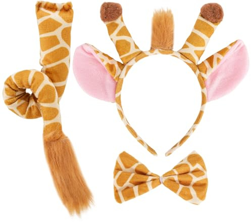 3st Giraffkostymset, Giraffpannband Fluga och Svans Djurkostymer för Halloween Cosplay Födelsedags- och Julfesttillbehör