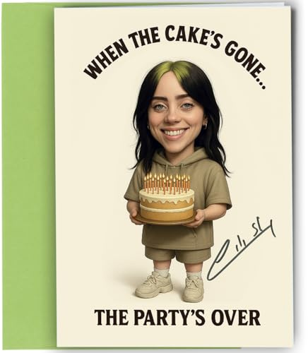 Birthday Card – Funny Caricature with Reproduction Printed Autograph | Pop Music Memorabilia, Unique Present for Fans and Collectors No1969
