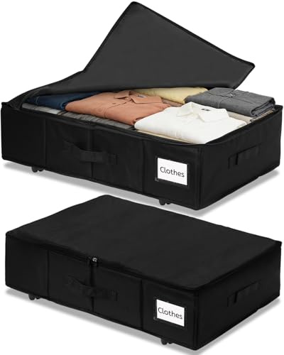 CareLoom 2 Piezas Cajas Almacenaje Bajo cama, Desplazarse con Ruedas | Ruedas, Asas y Tapa, Organizador Canape Grandes Caja Bajo Cama Almacenamiento Ropa para Ropa, Zapatos y Libros