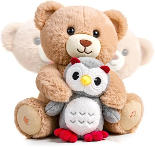 eJog Pup Orso Peluche Musicale con Gufo, Orsacchiotto Peluche Parlante Interattivo con Registra e Ripeti, Giocattolo Morbido per Bambini, Regalo per Neonati