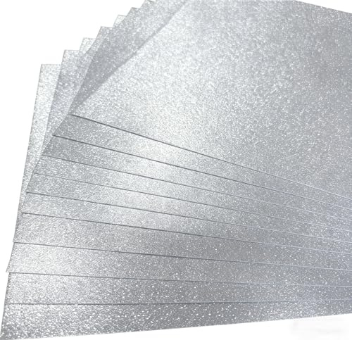 10 Sheets A4 Silver Glitter Cardstock Paper, 250gsm Non Shed Glitter Cardstock for Scrapbook DIY Art Project Greeting Cards Wedding Birthday Party Decoration (Silver)