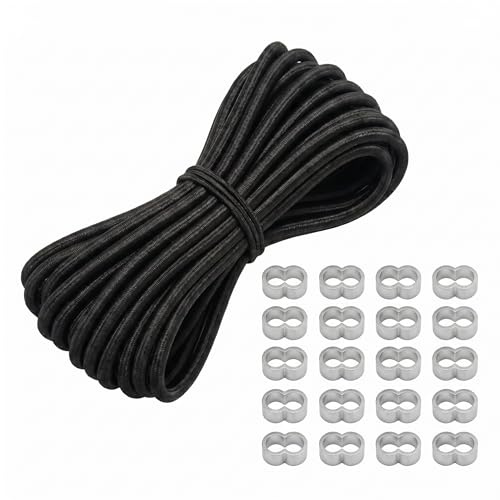 CUULANIX Gummirep 8 mm x 10 m expanderrep med 20 kvävningsklämmor, UV-resistent väderbeständig för släpvagn, camping, banderoll, segling presenning, solsegel, presenning, UVM
