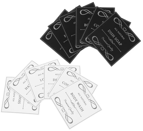 KONTONTY 12 Piezas Etiquetas Adhesivas Impermeables 75x75mm para Botellas Organizador de Dispensadores Pegatinas para Champú y Gel de Ducha, Etiquetas para Loción y Jabón