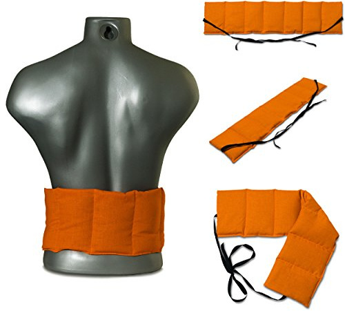 Cuscino termico diviso en 7 compartimenti 65x15cm - con bande da legare - semi di farro bio – orange - utilizzabile caldo e freddo