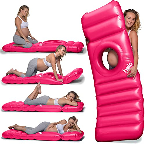 HOLO The Original Inflatable Pregnancy Pillow with Hole for Tummy Sleeping - Full Body Support for Pregnant Belly, Back, Hips - Relax Land+Water, Yoga, Babymoon, SPD - Maternity Must Have (Pink)