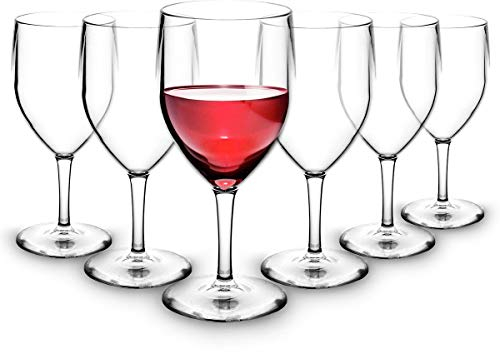 RB Copas de Vino de Plástico, Copas Irrompibles Elegante Transparente para Champán y Cócteles, Copas Vino Reutilizables y Lavables en Lavavajillas 25cl, Juego de 6