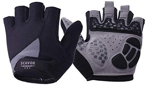 SCAVOR Padded Fingerless Mountain Biking Mesh Gloves - for Men Women Boys with Full Thumb Half Finger - Pefect for Sport Bike Fishing Cycling Wheelchair Use (Black, Large)