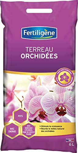 FERTILIGENE FORCH6P - Terreau Orchidées 6 L - Stimule la Croissance - Recrée Le Milieu Naturel des orchidées - Floraison Plus abondante et prolongée - avec Engrais, écorces, Fibre de Coco et Tourbe