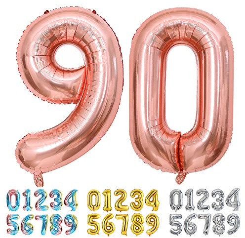Ponmoo Foil Balloon Number 90 Rosegold, Giant Numbers 0 1 2 3 4 5 6 7 8 9 10-19 20-29 30-39 40-49 50-60-70-80-90-100, Large Balloons for Wedding Anniversary Birthday Party Decoration
