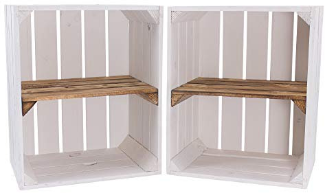 Truhenking 9 cajas de frutas blancas y blancas con estante intermedio en flameado, horizontal, 50 cm x 40 cm x 30 cm, zapatero, cajas de madera, cajas de vino, estantería, estantería de pared, cajas