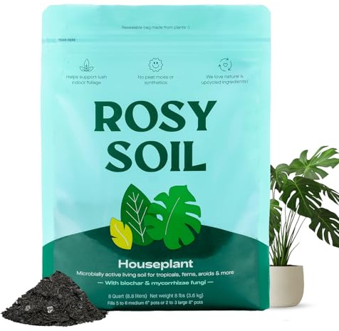 Rosy Soil Indoor Potting Soil for House Plants - Organic Potting Soil Mix for Indoor Plants - Enriched w/Root-Boosting Biochar for Foliage Plants, Flowers, Herbs - Peat Free, Less Prone to Gnats - 8qt