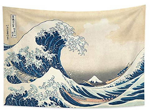 YONGFOTO Japanischer Ukiyo-e Wandteppich Berg Fuji 36 Ansichten Zimmer Wandbehang die große Welle vor Kanagawa Japan Wandkunst Traditionelle Malerei Hokusai Tapisserie 100x70cm