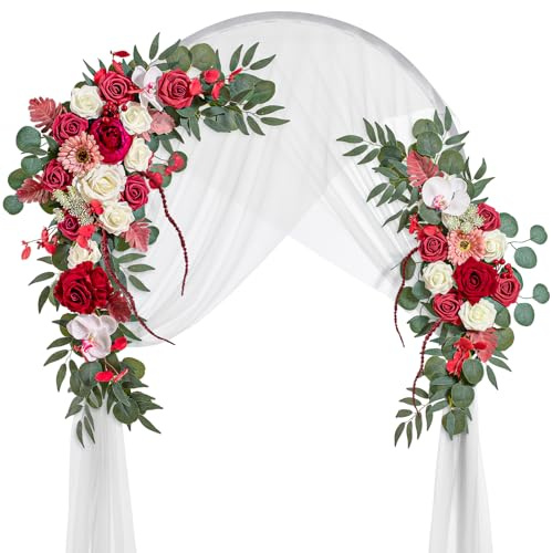 Lisuun Fiori artificiali per decorazione di matrimoni, 2 festoni di fiori e 1 runner da tavola in chiffon semitrasparente, per decorazioni floreali per cerimonie di nozze di lusso ed eleganza,