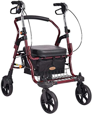 Walker, lättviktsrullator, hopfällbar 4-hjuls rollator med sits- och ryggstöd, ergonomiska handtag med broms, förvaringskorg little surprise