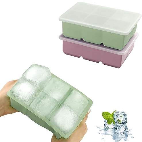 JOPHEK Eiswürfelform, 2 Stück 12 Fach Silikon Eiswürfelschale mit Deckel, Große Quadratische Eiswürfel 4.8cm für Cocktails Whisky Wein Obst Fruchtpürees Eiscreme Eistee