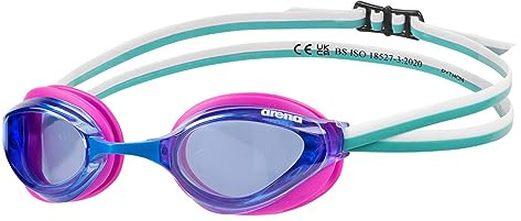 Arena Occhialini da nuoto unisex Python Racing, per uomini e donne, lenti anti-appannamento, lenti non specchiate, con doppia cinghia, blu/fucsia/acqua