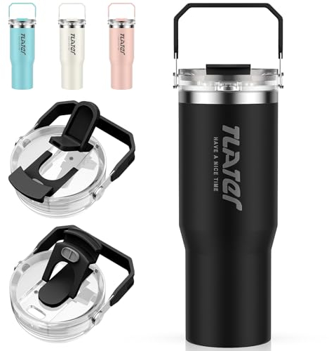 Tlater Vaso con Pajita y Tapa, 30 oz Taza Aislada Vaso de Viaje, 900 ml Taza de Viaje de Acero Inoxidable de Doble Pared al Vacío a Prueba de Fugas vaso para Caliente y Frío