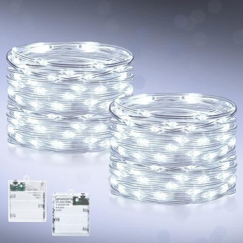 Dalugo Battery Fairy Lights 5 Modes, 2 Pack 3M 30 LED Twinkle Battery Operated String Lights with Timer for Bedroom, Living Room, Party, Indoor Outdoor Decorations (Cool White)