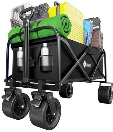 Berry Heavy Duty festivalvagn, verktygstransport kundvagn med hjul, strandvagn för shopping och camping, hopfällbar trädgårdsvagn med 150 kg kapacitet – mörksvart