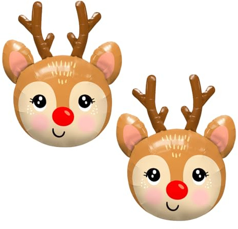 HAICN 2Pieces Reindeer Foil Balloon with Red Nose Cute Deer Horn Balloons Kids Xmas Party Decoration Suitable for Merry Christmas Accessories