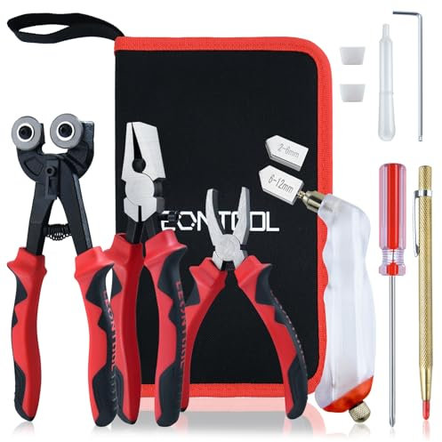 LEONTOOL Kit de 9 pièces d'outils de coupe de verre à usage intensif avec pinces à briser et à courir et ciseaux à verre avec molette de coupe de rechange, stylet de gravure, kit de découpe de