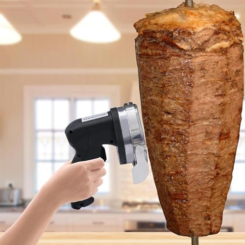 Cplsntaeam Coltello per Doner Portatile Coltello Elettrico Affettatrice per Kebab Coltello per Doner dedicato Coltello per Gyros Taglierina in Acciaio Inossidabile Spessore Regolabile (0-8 mm),110v