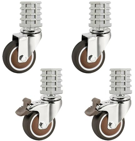 DYPJHEO 25mm Tubo Cuadrado para Ruedas Giratorias Freno Ruedas Pivotantes, Silenciosa Ruedas para Muebles Carros Carrito de Mesa Estantes de Almacenamiento Ruedas de Goma, Carga 150 kg(2.5/60 mm)