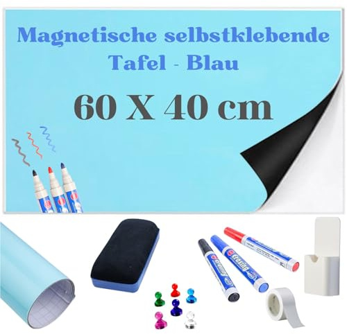 MITHREEL Pizarra magnetica pared – Rollo pizarra adhesiva de diseño moderno y funcional – Pizarra grande fácil de instalar para cocina, estudio u oficina doméstica (60 X 40 AZUL)