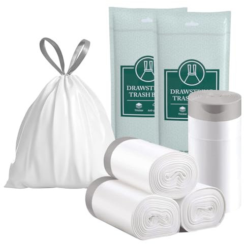 10L Bin Liners – Drawstring Small Bin Bags, 72 Counts White Food Waste Bags with Tie Handles, Thick, Strong & Leakproof Pedal Bin Liners for Bathroom, Kitchen & Bedroom (Size 10-15 Litre)