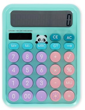 Legami - Kalkylator, Panda-tema, solkalkylator med dubbel strömförsörjning, AAA-batteri (ingår ej) eller solenergi, 15,8 x 12 x 2,8 cm