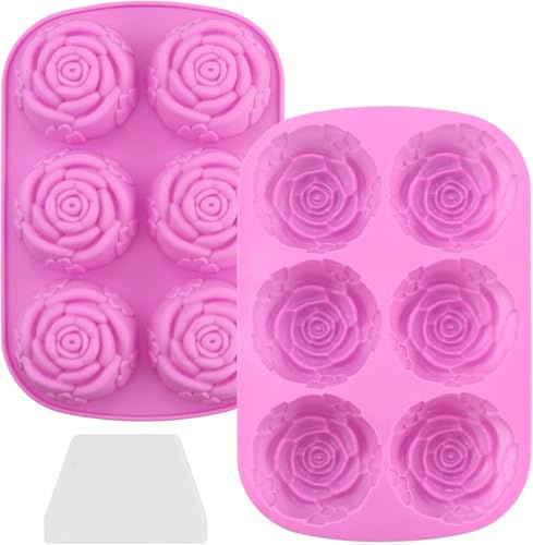 2Pcs Moldes De Silicone Cavidades Para Repostería Forma De Ranura De Flor Rosa,Antiadherente Molde De Forma Especial Para Decoración,Jabon,Bizcocho, Postre,Pastel Pequeño,Hornear
