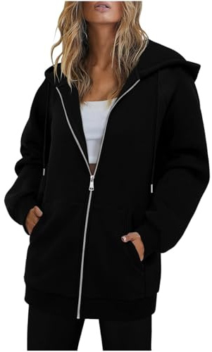 KUIH Women's Longline Hoodie Full Zip Fleece Jacket Warm Coats Ladies Long Hoode Sweatshirt with Pockets Loose Jumpers Sweat Top Fleece Hoodies With Drawstring Thermal Outerwear Womens Cardigans